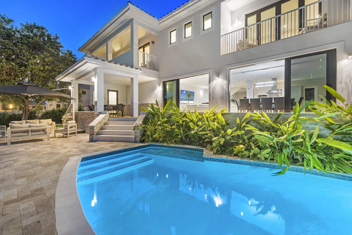 47 Villa Hollywood Backyard Pool Night in Fort Lauderdale