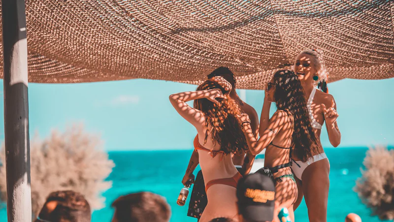 Girls partying in Mykonos at Super Paradise Beach Club