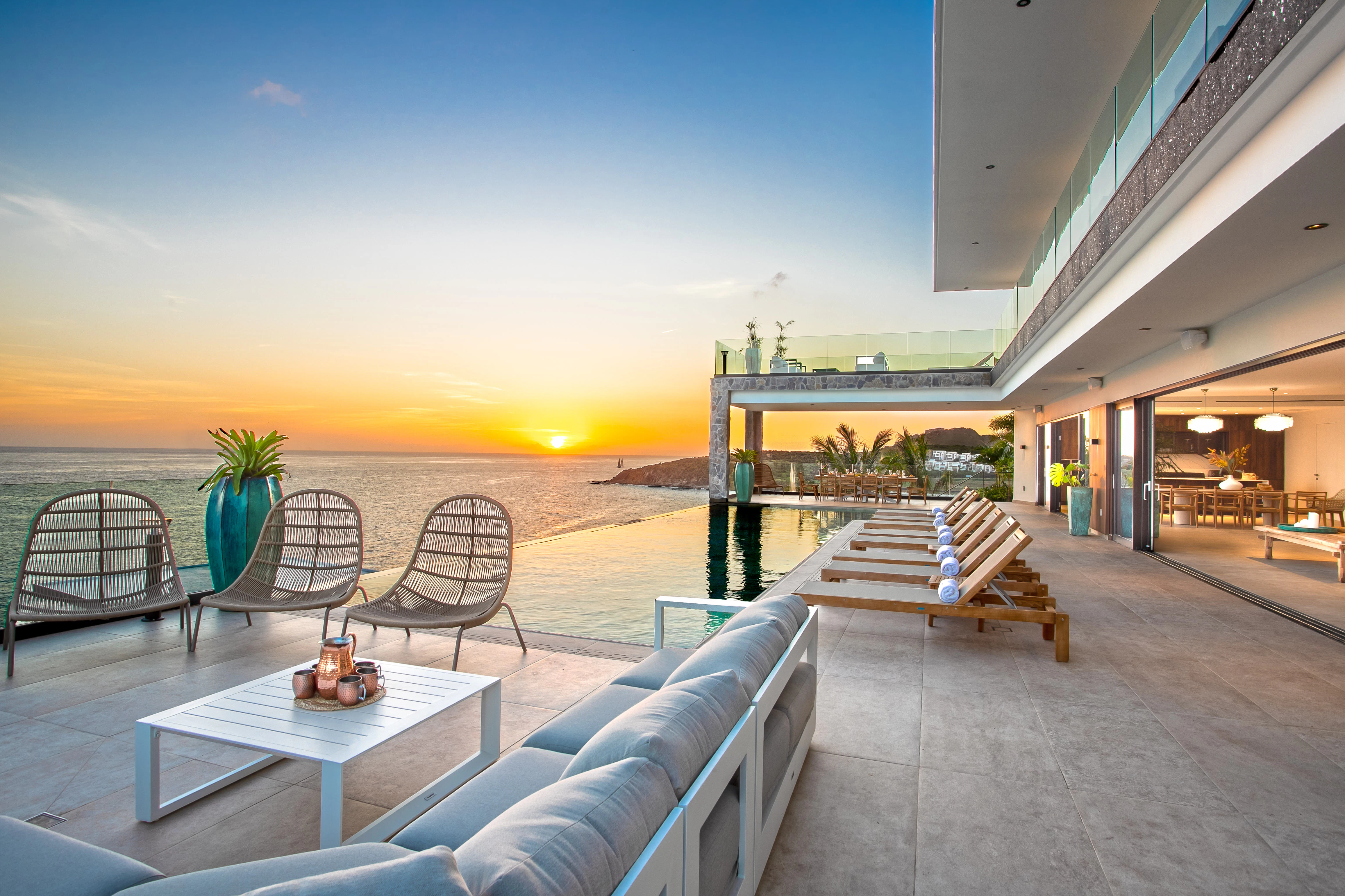 47 Pool At Sunset With Living Room Open in St. Martin